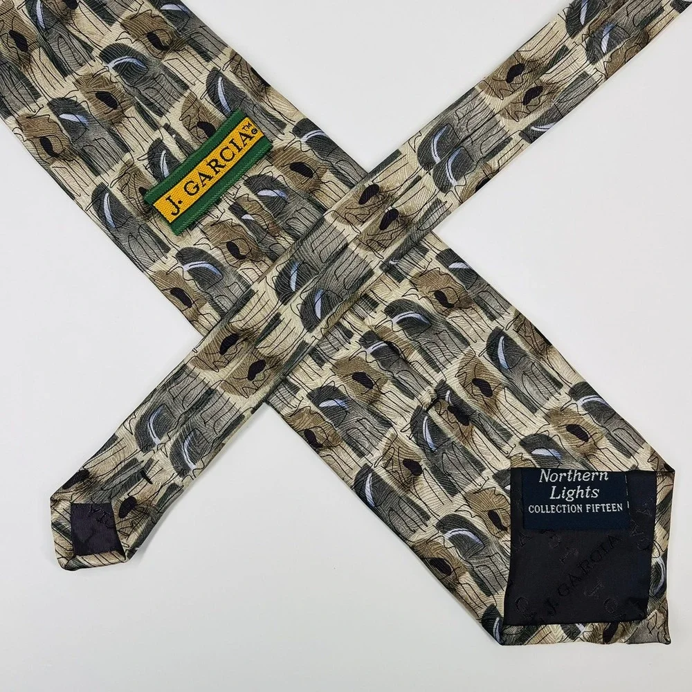 J. Garcia Necktie Mens OS Tan Abstract Northern Lights Silk Vintage 90s Art Tie‎